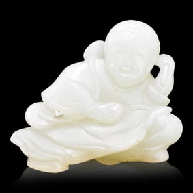 Chinese Jade Carved Liuhai Figure, 19th C.