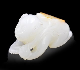 Chinese White Jade Carved Boy w/Lotus,Qing Dynasty