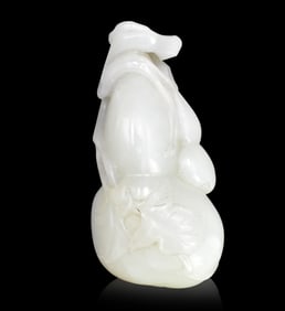 Chinese White Jade Carved Gourd Toggle ,19th C.