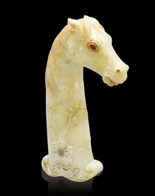 Chinese Mughal Style Jade Carved Horse Head Handle