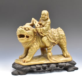 Chinese Soapstone Carved Figure on Kirin
