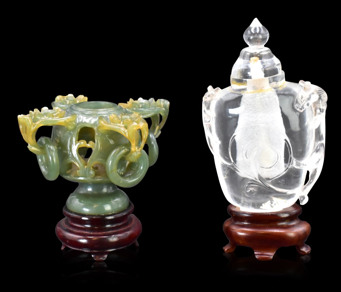 2 Chinese Rock Crystal & Jade Snuff Bottle (1 of 11)