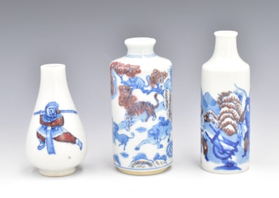 3 Chinese Blue & Copper Red Snuff Bottle