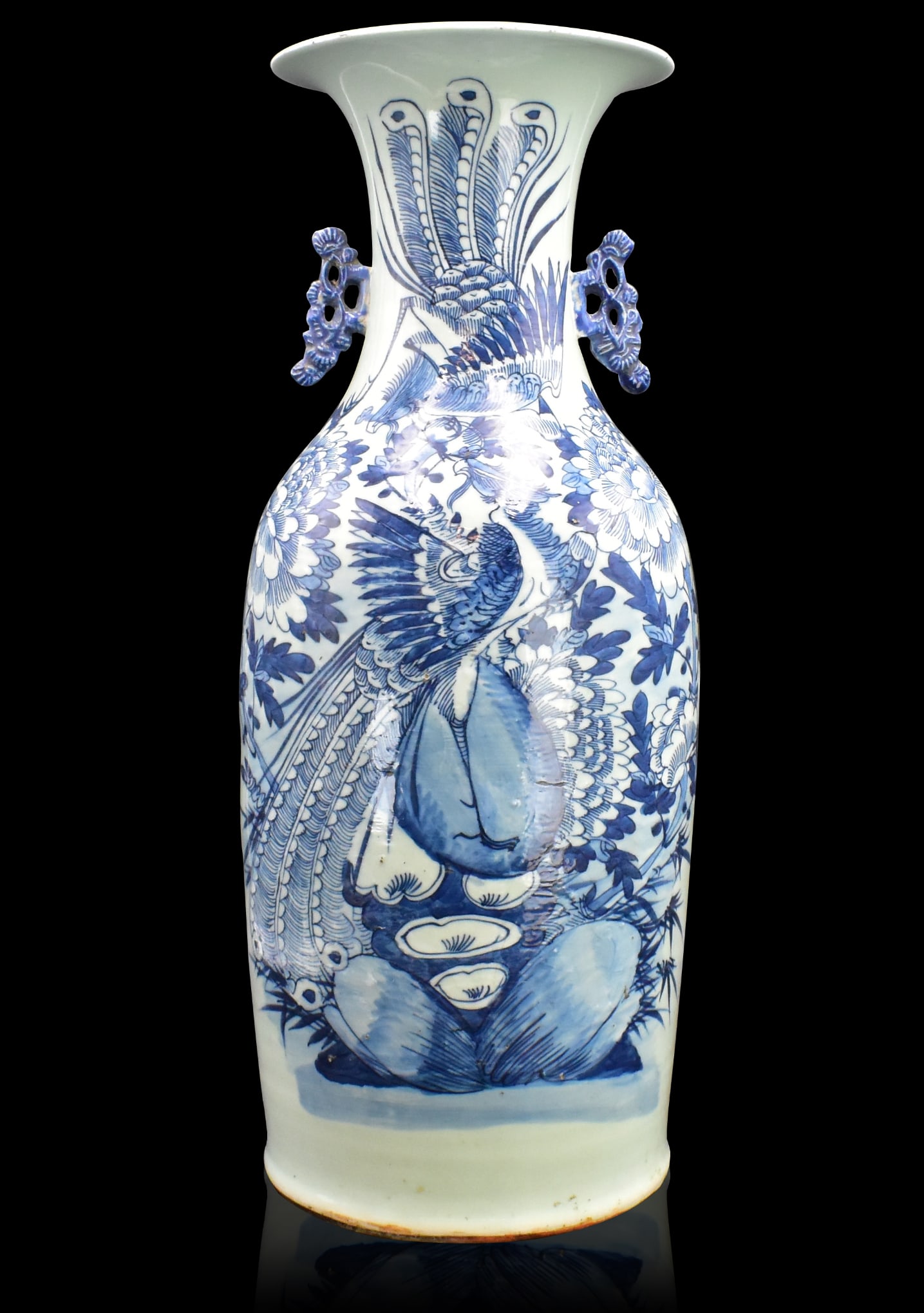Large Chinese Celadon B & W Pheasant Vase,19th C. (1 of 12)