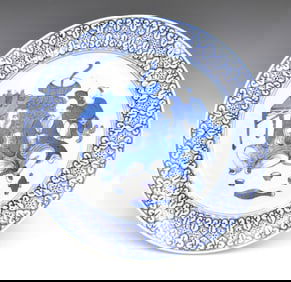 Chinese Blue & White Plate w/ Figures, 19th C.