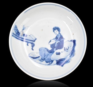 Chinese Blue & Copper Red Dish, Qing Dynasty