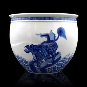 Large Chinese Blue & White Kirin Jar, ROC Period
