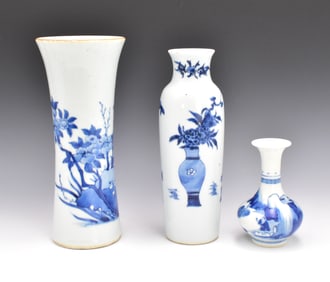 3 Chinese Blue & White Vases, Transition Period