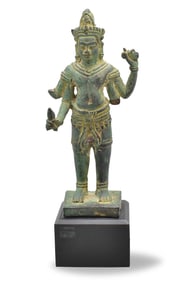 Antique Khmer Bronze Buddha Figure, 14/15th C.