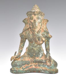 Antique Khmer Bronze Ganesha Figure, 17th C.