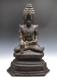 Large Burmese Gilt Lacquered Wood Buddha,19th C.