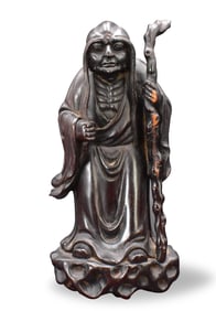 Chinese Rosewood Carved Luohan Figure, 19th C.