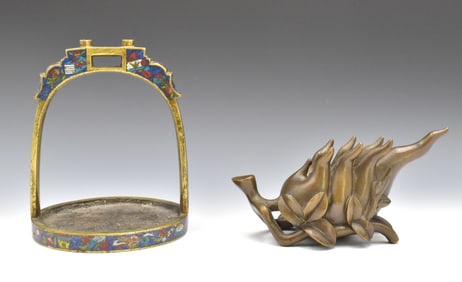 Chinese Bronze Washer & Cloisonne Stirrup, Qing D.