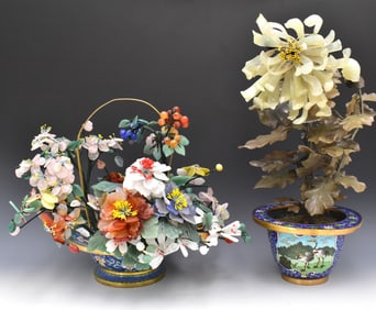 2 Chinese Cloisonne Bonsai Planters, ROC Period