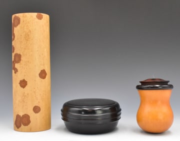 3 Chinese Bamboo Carved Cricket Cage & Wrist Rest