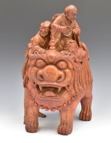 Chinese Bamboo Carved Luohan on Lion