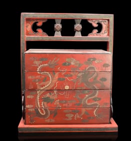 Chinese Lacquered Stacking Food Container, ROC Pe.