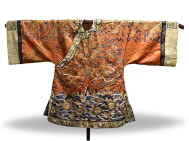 Chinese Silk Embroidery Dragon Robe, Qing Dynasty