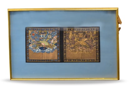 2 Chinese Embroidery Ranking Badge, Qing Dynasty