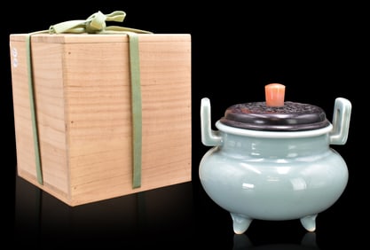 Japanese Makuzo Kozan Celadon Censer,Meiji Period