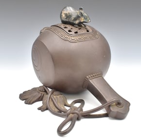 Japanese Bronze Censer w/ Silver Mouse, Meiji Pe.