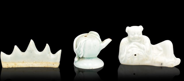 3 Chinese Qingbai Glazed Waterdrop & Holder,Yuan D