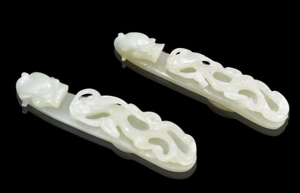 2 Chinese Jade Carved Dragon Belt Hook, 18th C.
