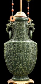 Chinese Spinach Jade Carved Vase, 18/19th C.MAL