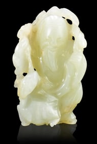 Chinese Jade Carved Shou & Deer, 19th C.