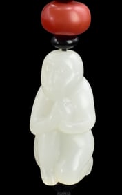 Chinese White Jade Carved Monkey Toggle, 19th C.