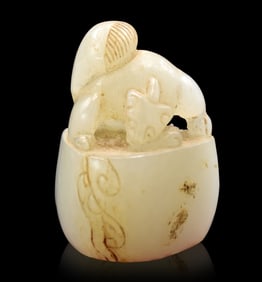 Chinese White Jade Carve Seal w/ Squirrel,19th C.