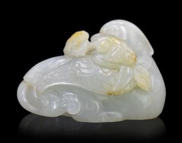 Chinese Jade Carved Mandarin Duck Toggle, 19th C.