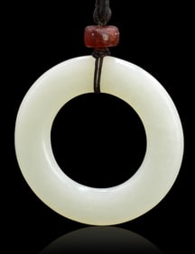 Chinese White Jade Carved Ring, 19th C.