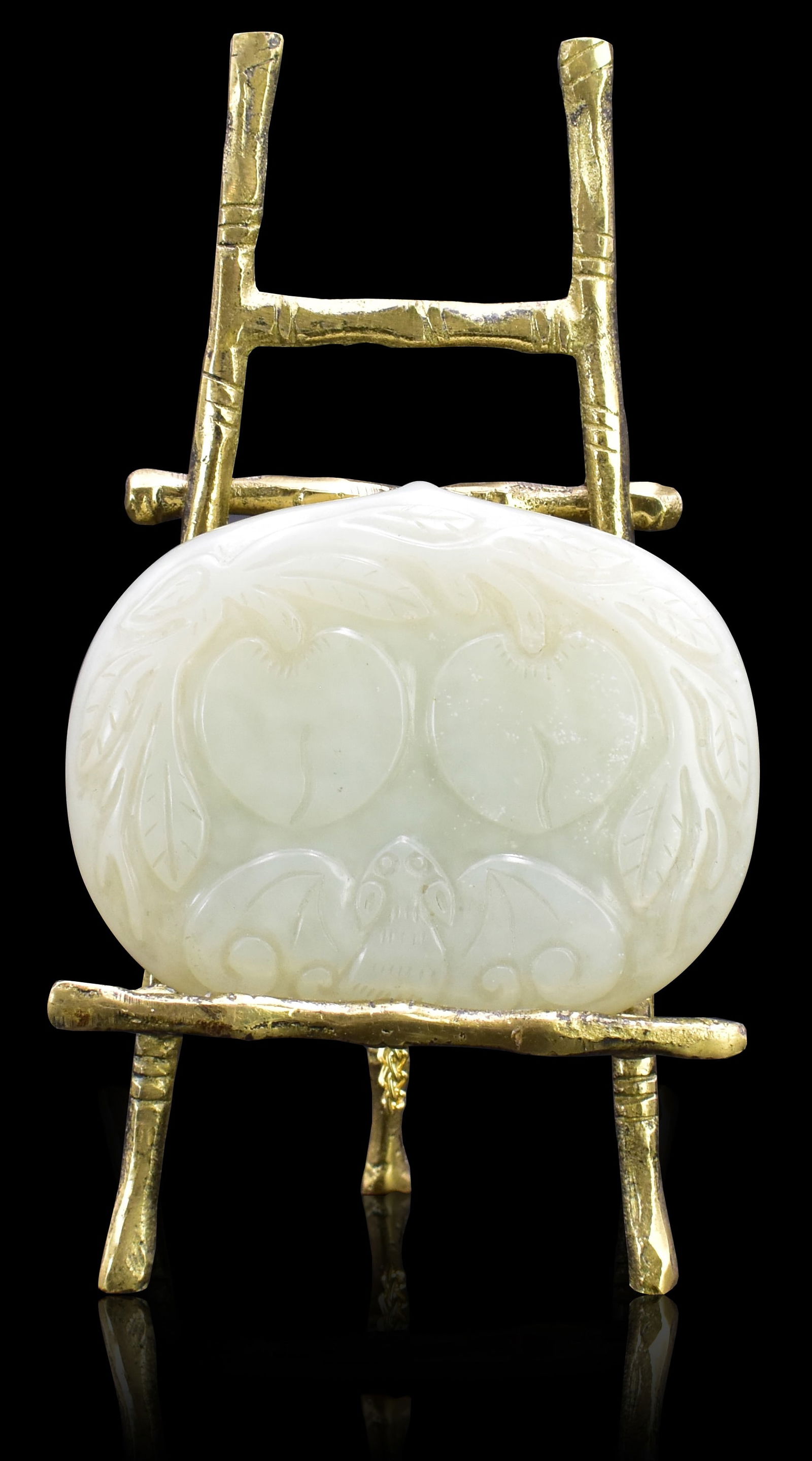 Chinese White Jade Carved Plaque w/ Peach,19th C. (1 of 12)