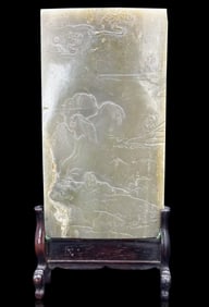Chinese Celadon Jade Carved Table Screen,19th C.