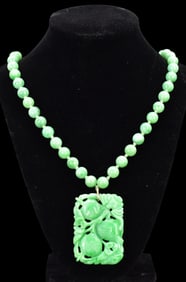 Chinese Jadeite Carved Necklace Plaque, 19th C.