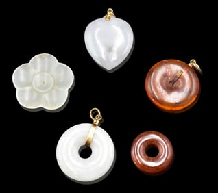 5 Chinese Jadeite ,Jade & Beeswax Pendant