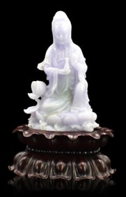 Chinese Lavender Jadeite Carved Guanyin Figure