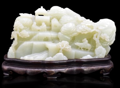 Chinese White Jade Carved Boulder,20th C.