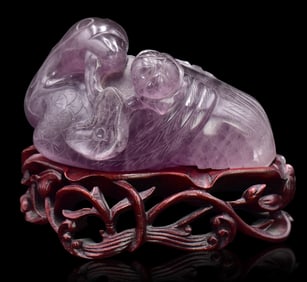 Chinese Amethyst Carving of Quail, ROC Period