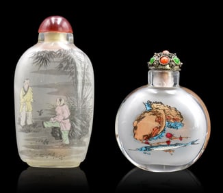 2 Chinese Reverse Painted Snuff Bottle, ROC Period