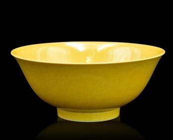 Chinese Yellow Glazed Dragon Bowl,Guangxu Period