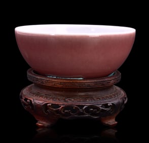 Chinese Peach Blossom Glazed Cup & Stand