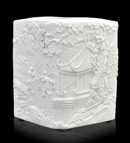 Chinese Biscuit Porcelain Brushpot, 19th C.