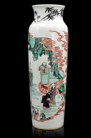 Large Chinese Famille Verte Figural Vase, 19th C.