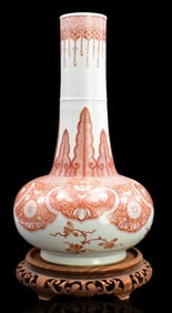 Chinese Iron Red Floral Long Neck Vase, 19th C.