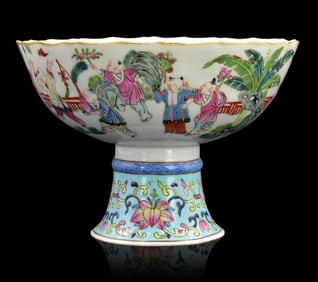 Chinese Famille Rose Boy Stem Bowl, Jiaqing Period