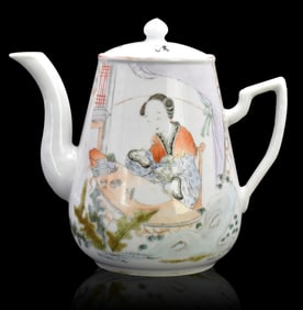 Chinese Qianjaing Glazed Teapot w/ Beauty, ROC Pe