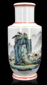 Chinese Famille Rose Vase w/ Landscape, 1960s.