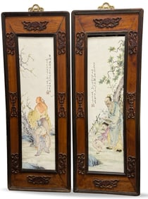 2 Chinese Famille Rose Porcelain Plaque ROC Period